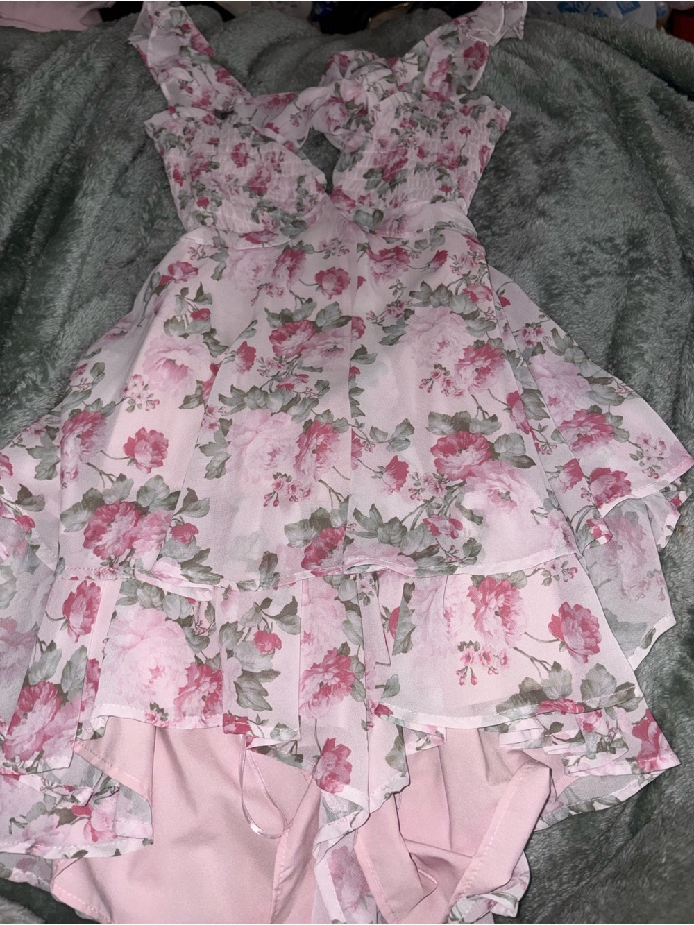 Pink Floral Ruffle Strap Girls' Dress